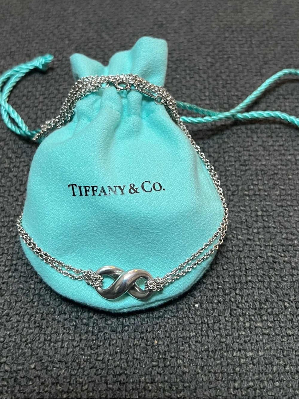 Authentic Tiffany & Co. Elsa Peretti Infinity Double-Chain Necklace in Silver